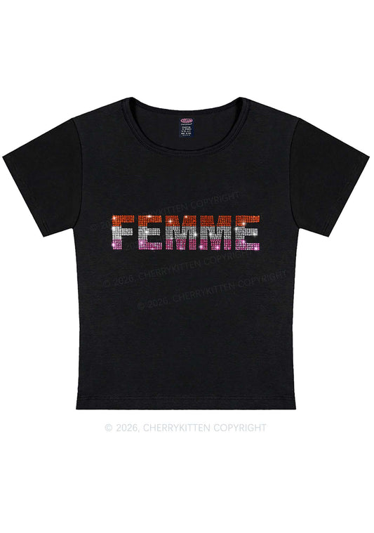 Rhinestone Femme Pride Y2K Baby Tee Cherrykitten