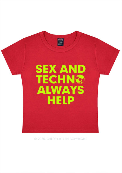 Sx And Techno Always Help Y2K Baby Tee Cherrykitten