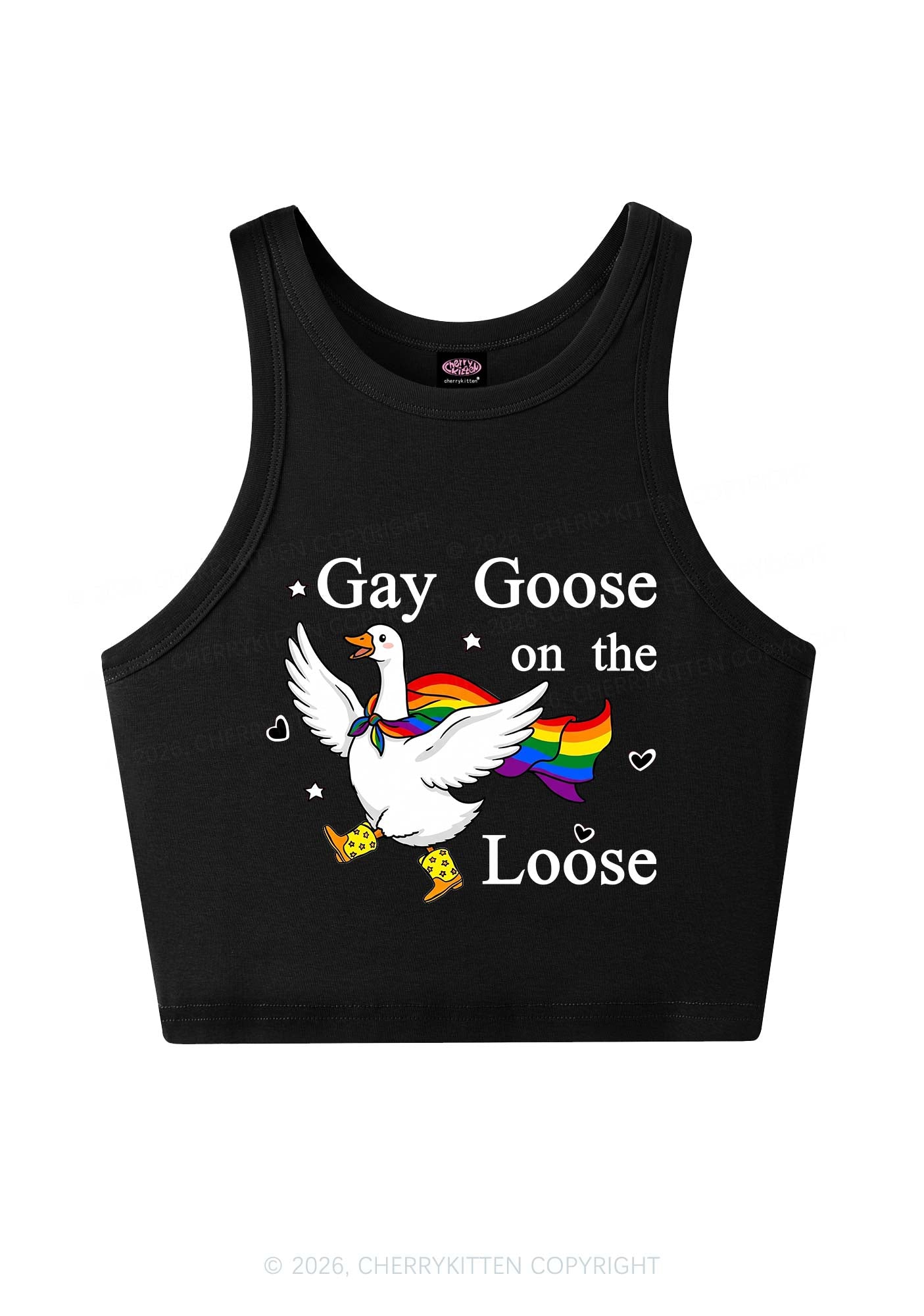 Gay Goose On The Loose Pride Y2K Crop Tank Top Cherrykitten