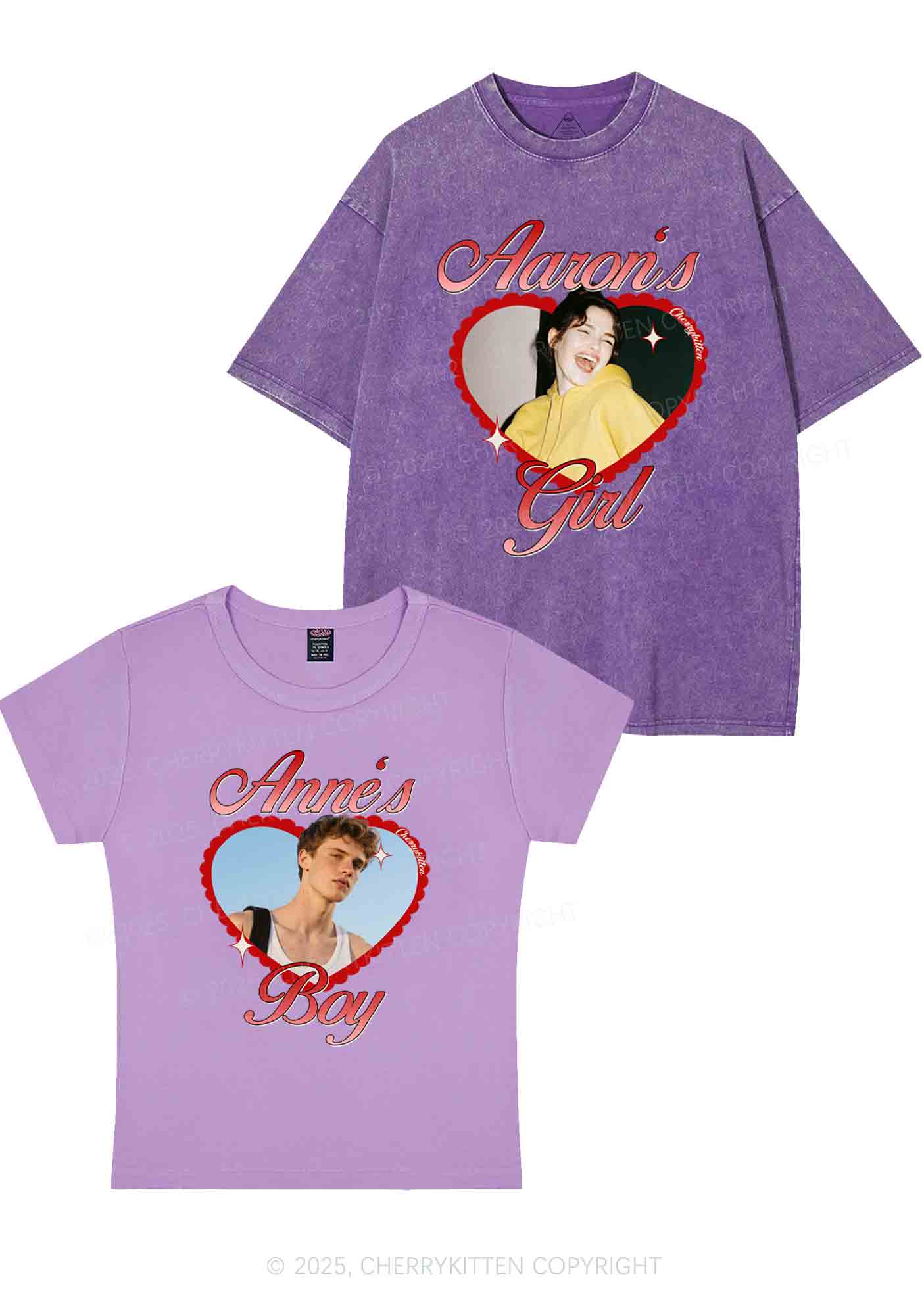 Custom Photo Heart Graphic Y2K Valentine's Day Couple Shirt Cherrykitten