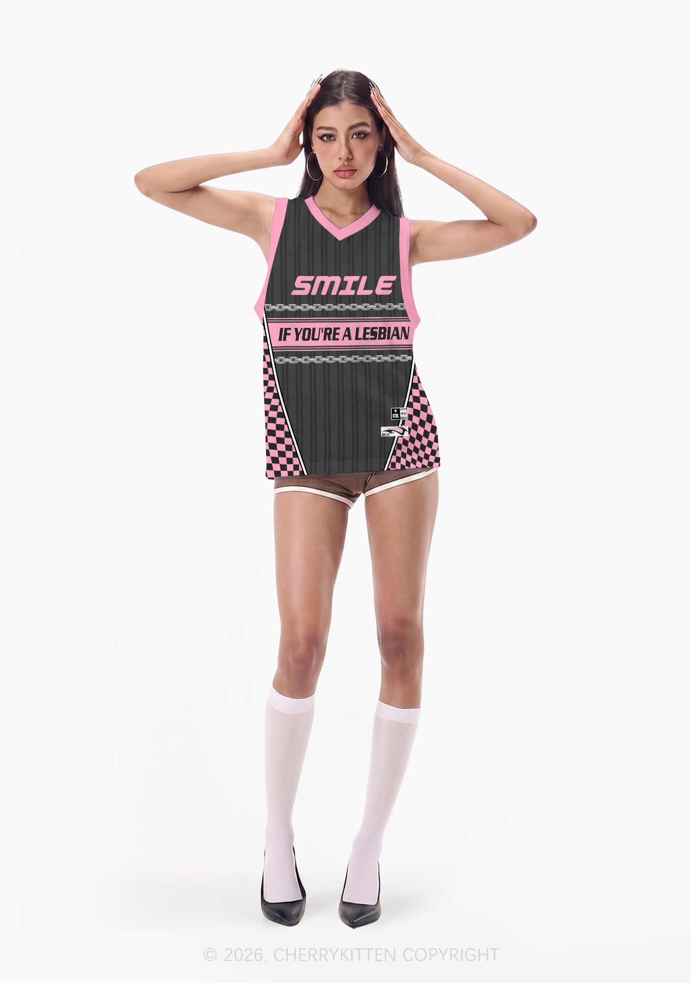 Grey Smile If You Are Lesbian Pride Y2K Sport Jersey Tank Cherrykitten