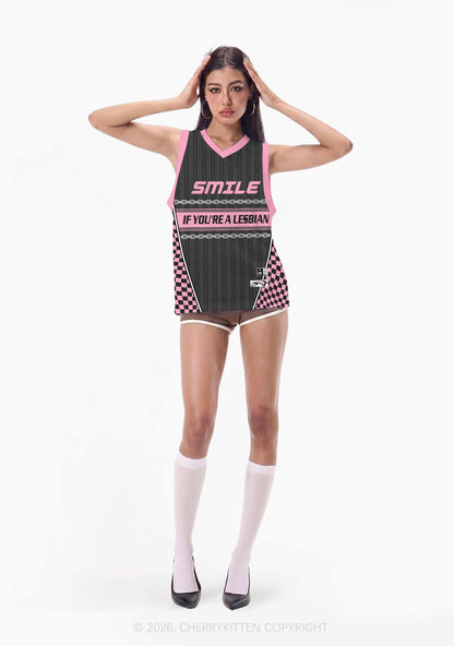 Grey Smile If You Are Lesbian Pride Y2K Sport Jersey Tank Cherrykitten