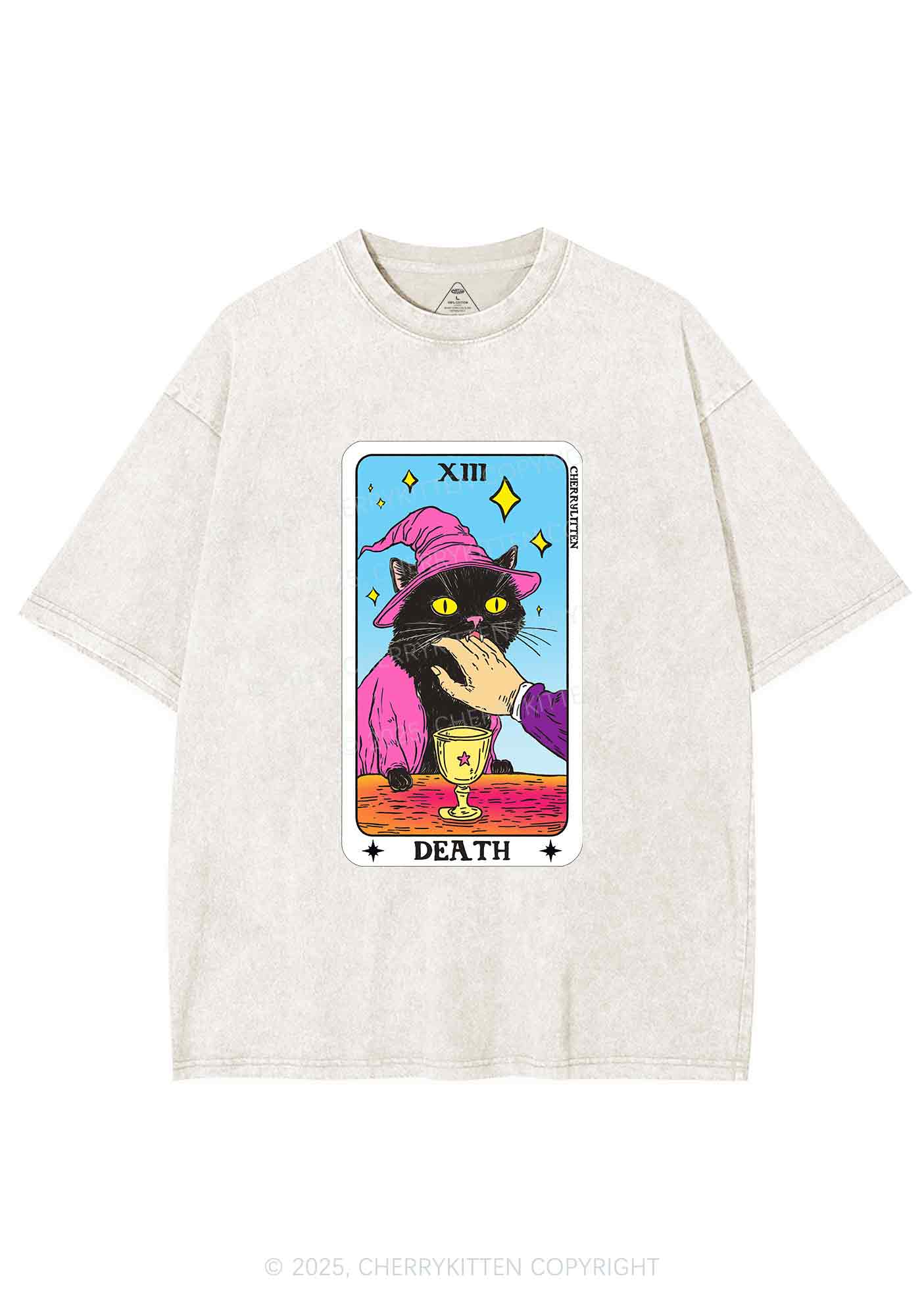 Halloween Death Black Cat Y2K Shirts Washed Tee Cherrykitten