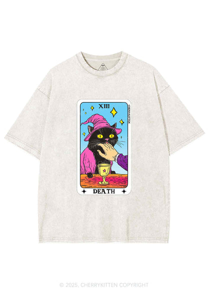 Halloween Death Black Cat Y2K Shirts Washed Tee Cherrykitten