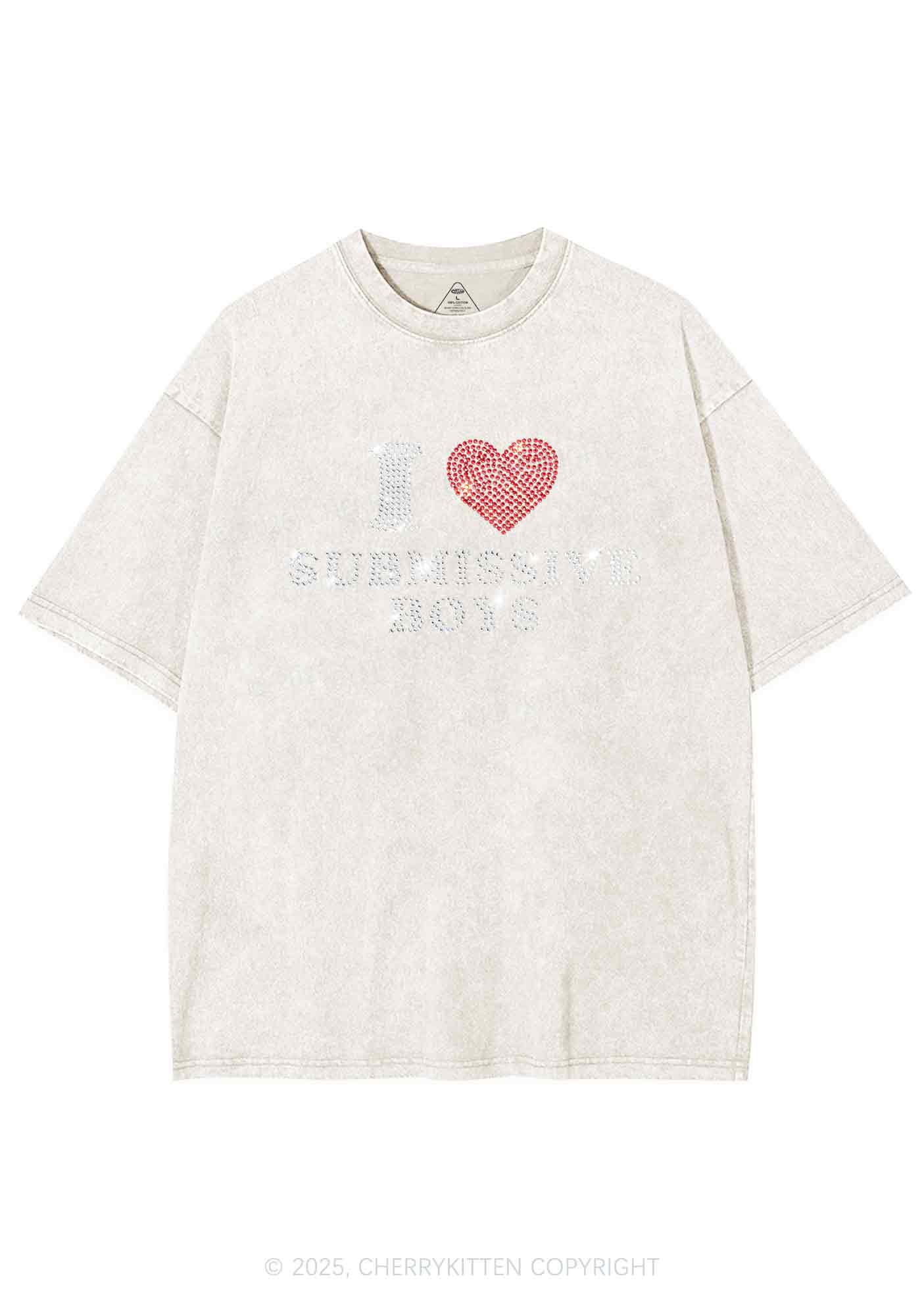 Rhinestone I Love S Boys Y2K Shirts Washed Tee Cherrykitten