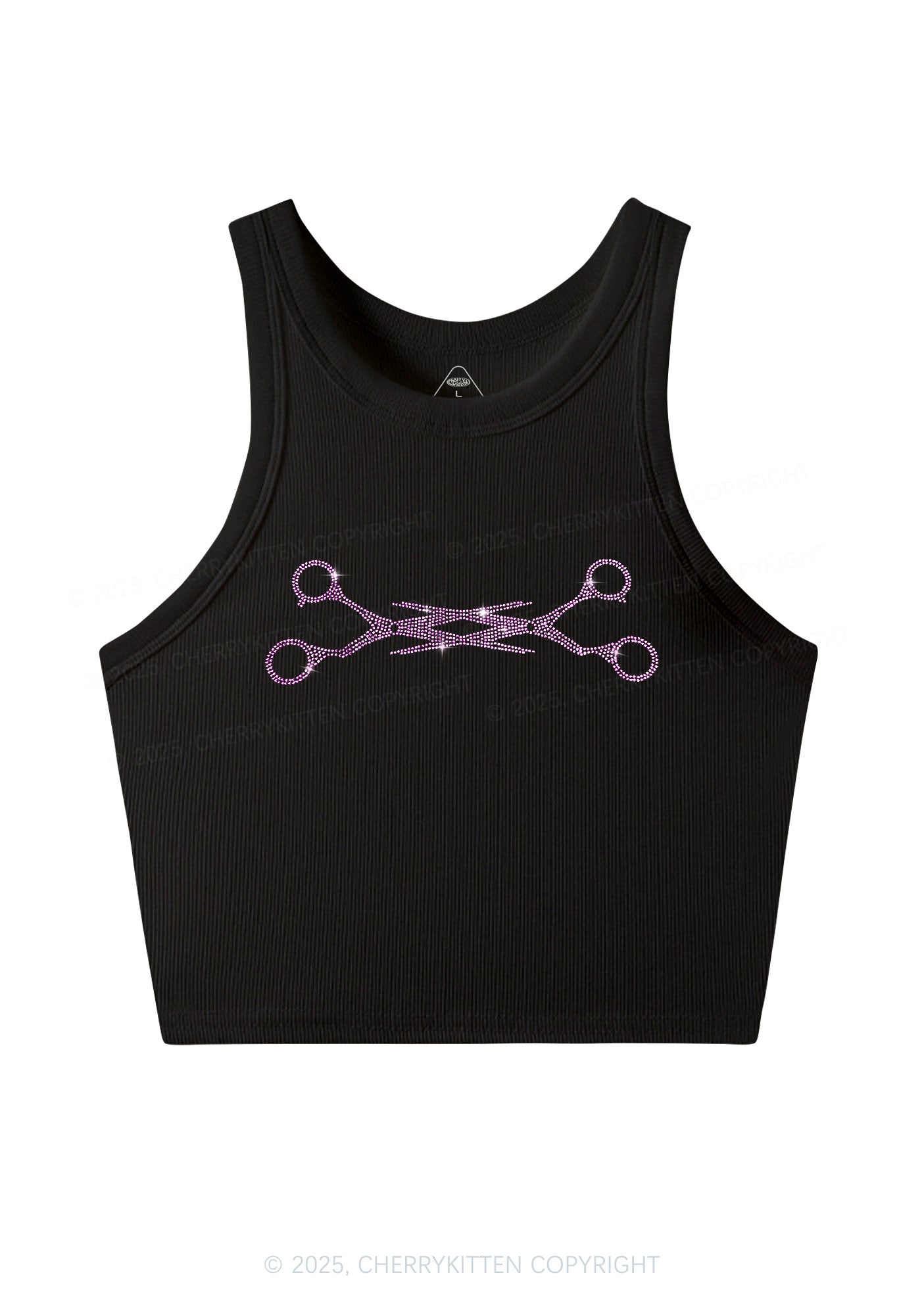 Rhinestone Pink Scissor Pride Y2K Crop Tank Top Cherrykitten