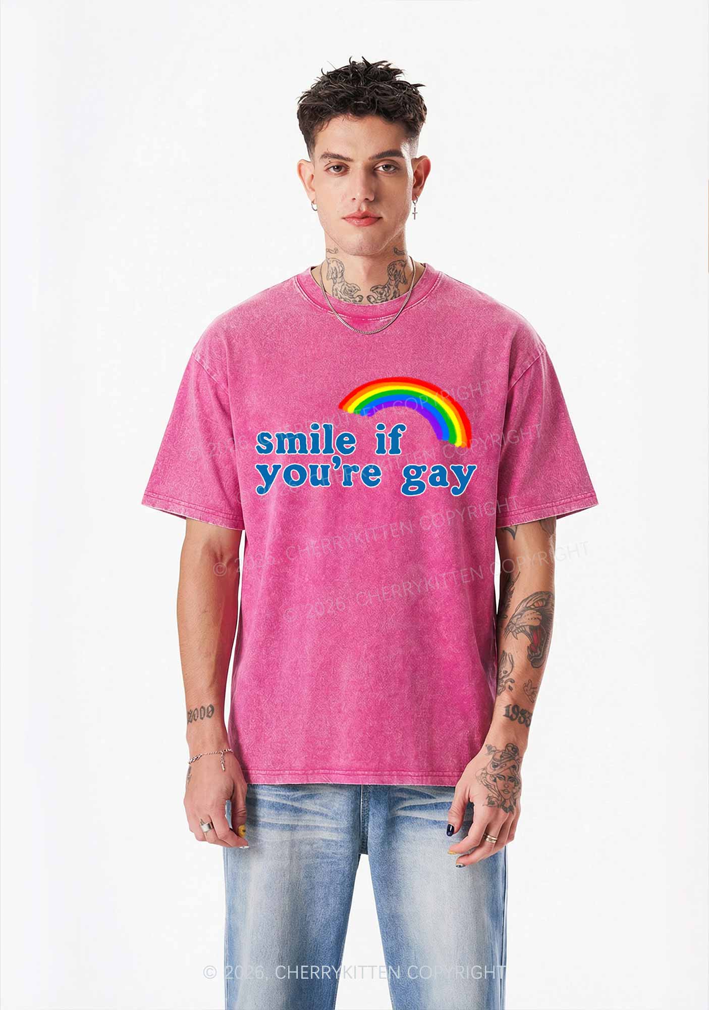 Rainbow Smile If You Are Gay Pride Y2K Shirts Washed Tee Cherrykitten