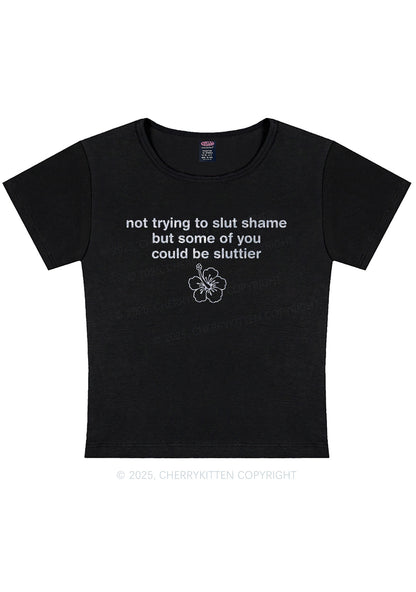 Glitter Not Trying To Slxt Shame Y2K Baby Tee Cherrykitten