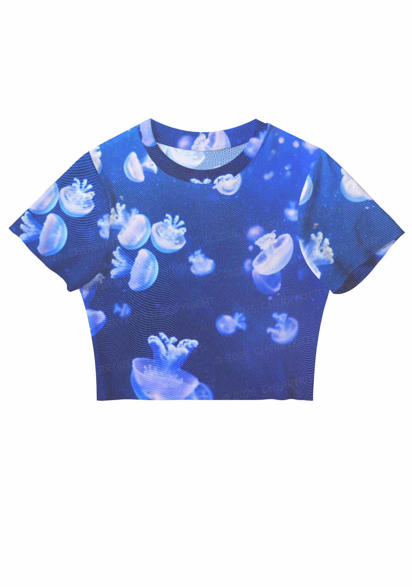 Deep Sea White Jellyfish Y2K Mesh Crop Top Cherrykitten