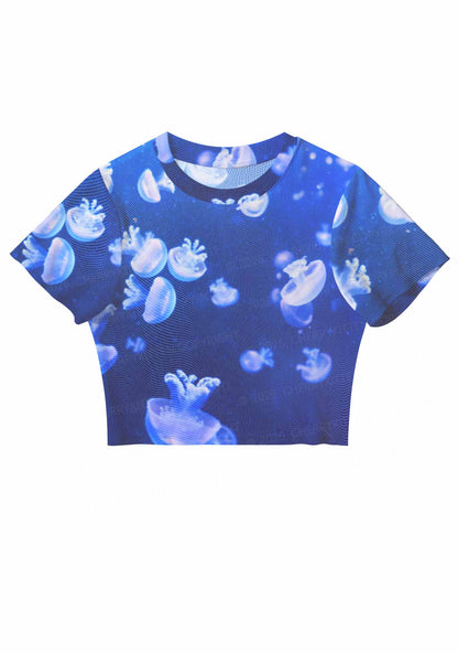 Deep Sea White Jellyfish Y2K Mesh Crop Top Cherrykitten