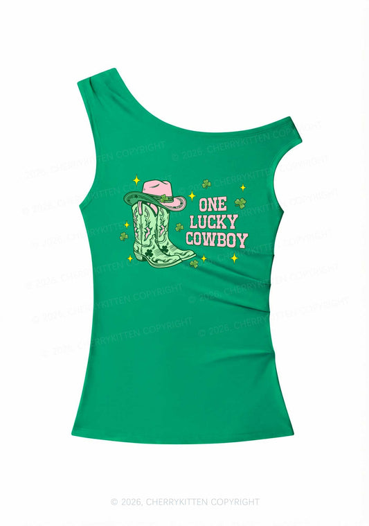 One Lucky Cowboy Boots St Patricks Y2K Off Shoulder Tank Top Cherrykitten