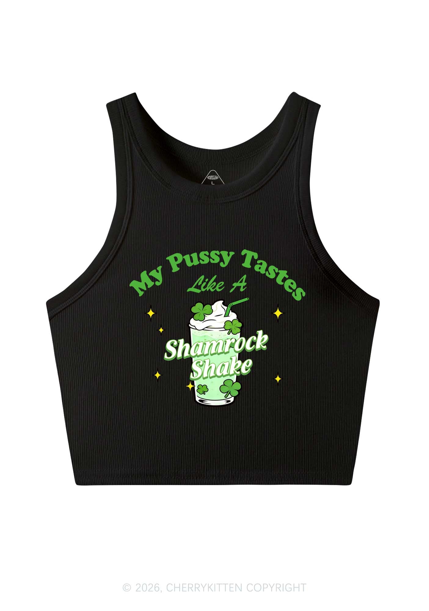 My Puxxy Tastes Like Shamrock Shake St Patricks Y2K Crop Tank Top Cherrykitten