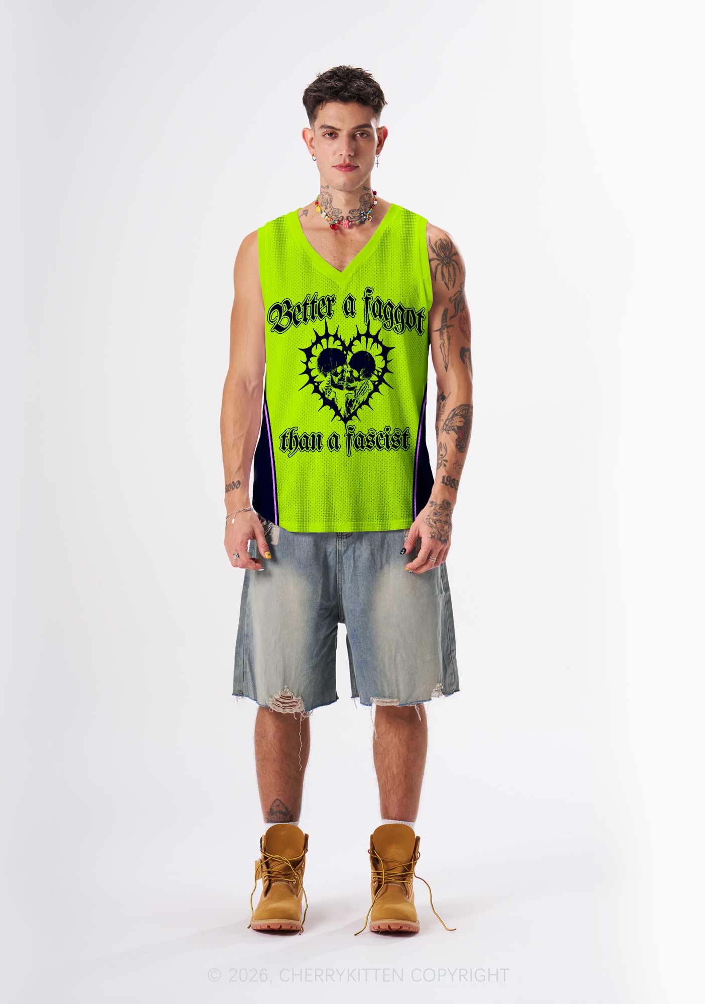Green Better Faggot Than Fascist Pride Y2K Sport Jersey Tank Cherrykitten