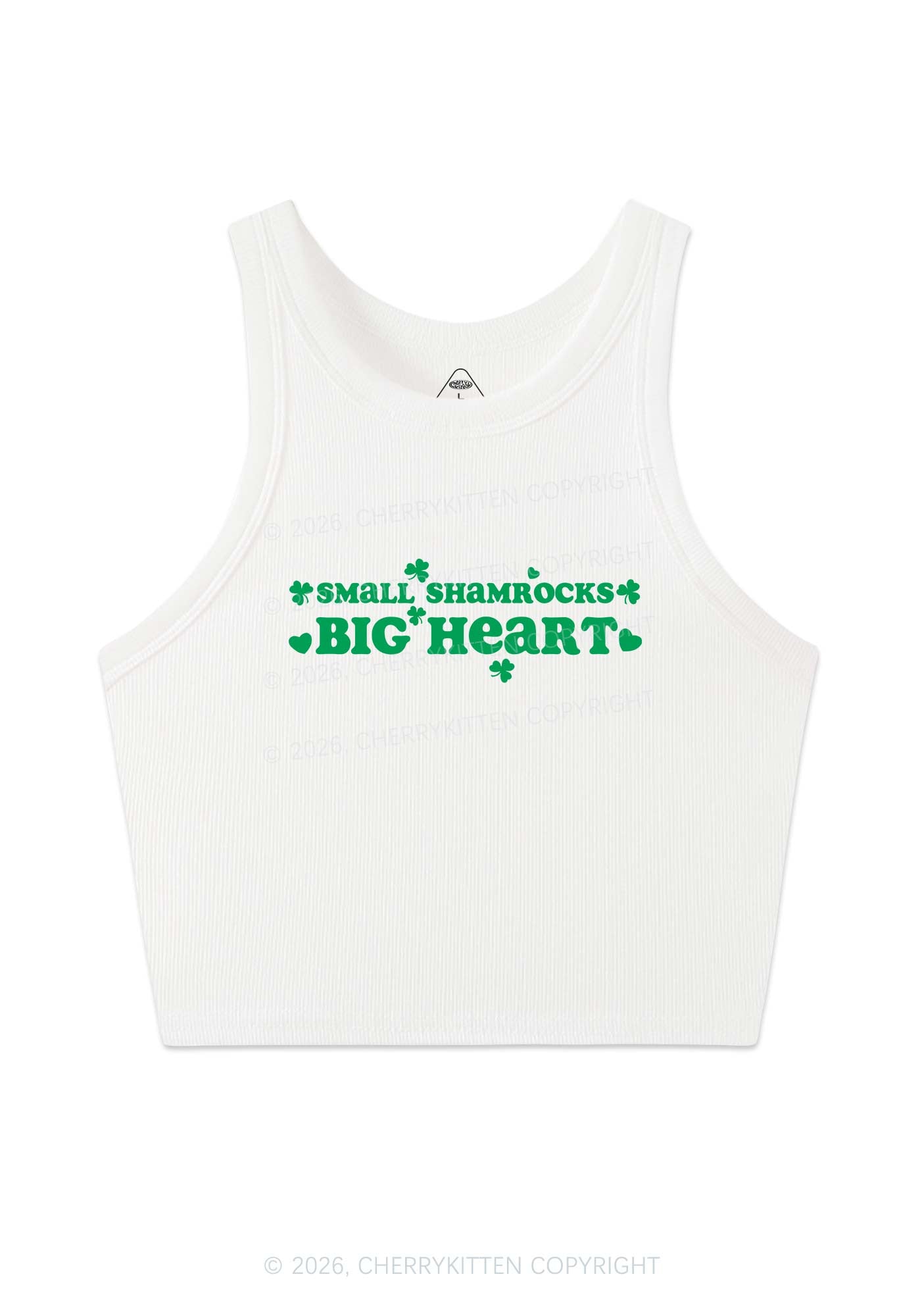 Small Shamrocks Big Heart St Patricks Y2K Crop Tank Top Cherrykitten