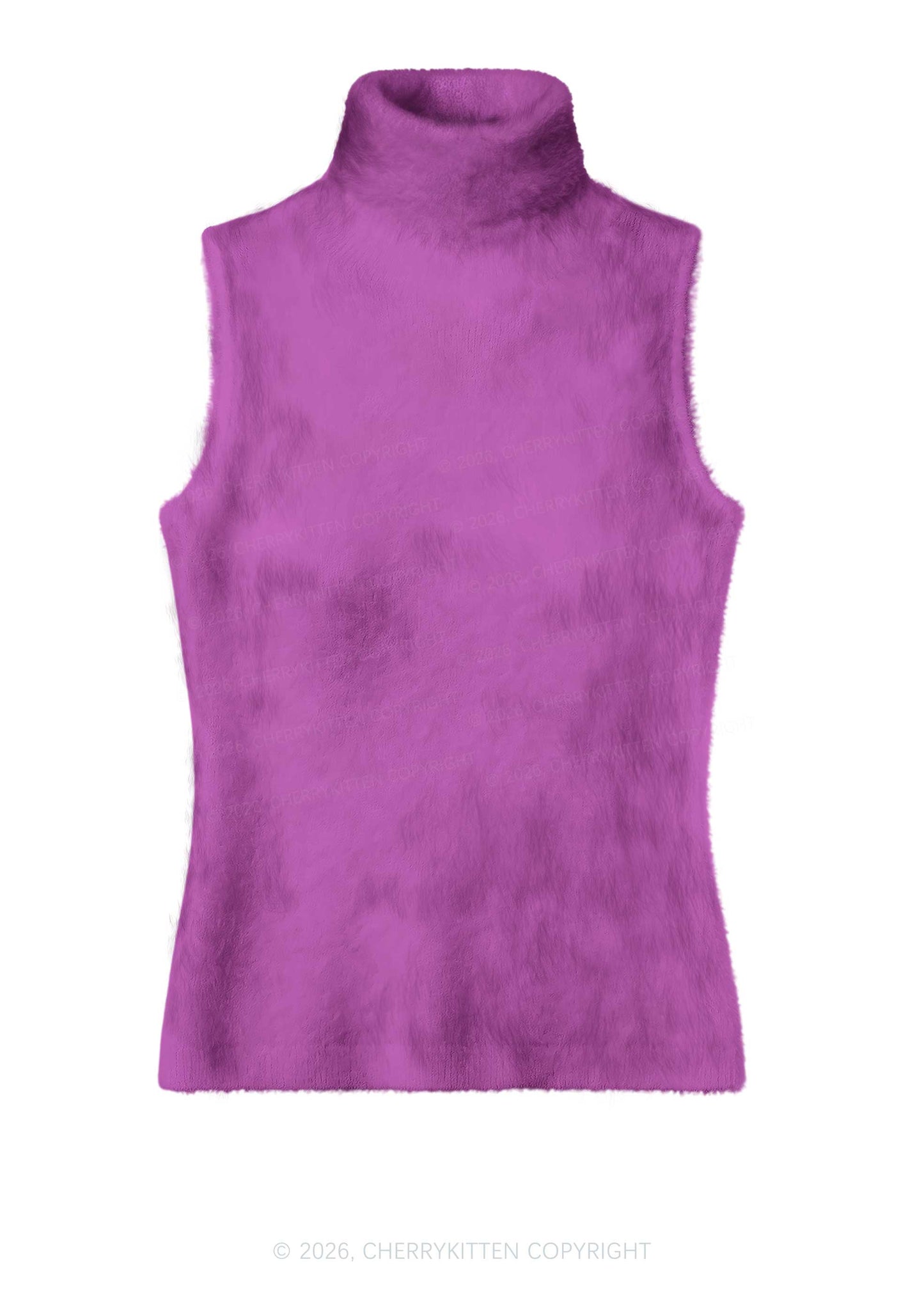 Plain Purple Y2K Knit Turtleneck Tank Top Cherrykitten
