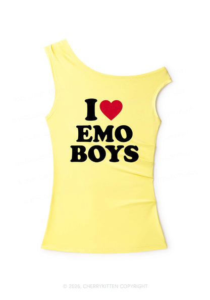 I Love Emo Boys Y2K Off Shoulder Tank Top Cherrykitten