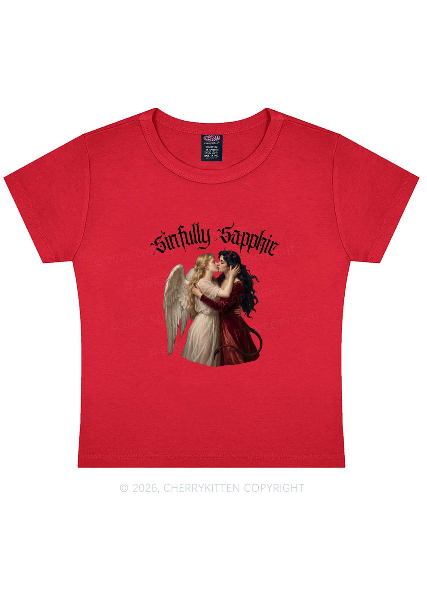 Sinfully Sapphic Pride Y2K Baby Tee Cherrykitten