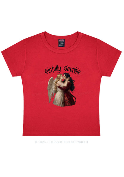 Sinfully Sapphic Pride Y2K Baby Tee Cherrykitten