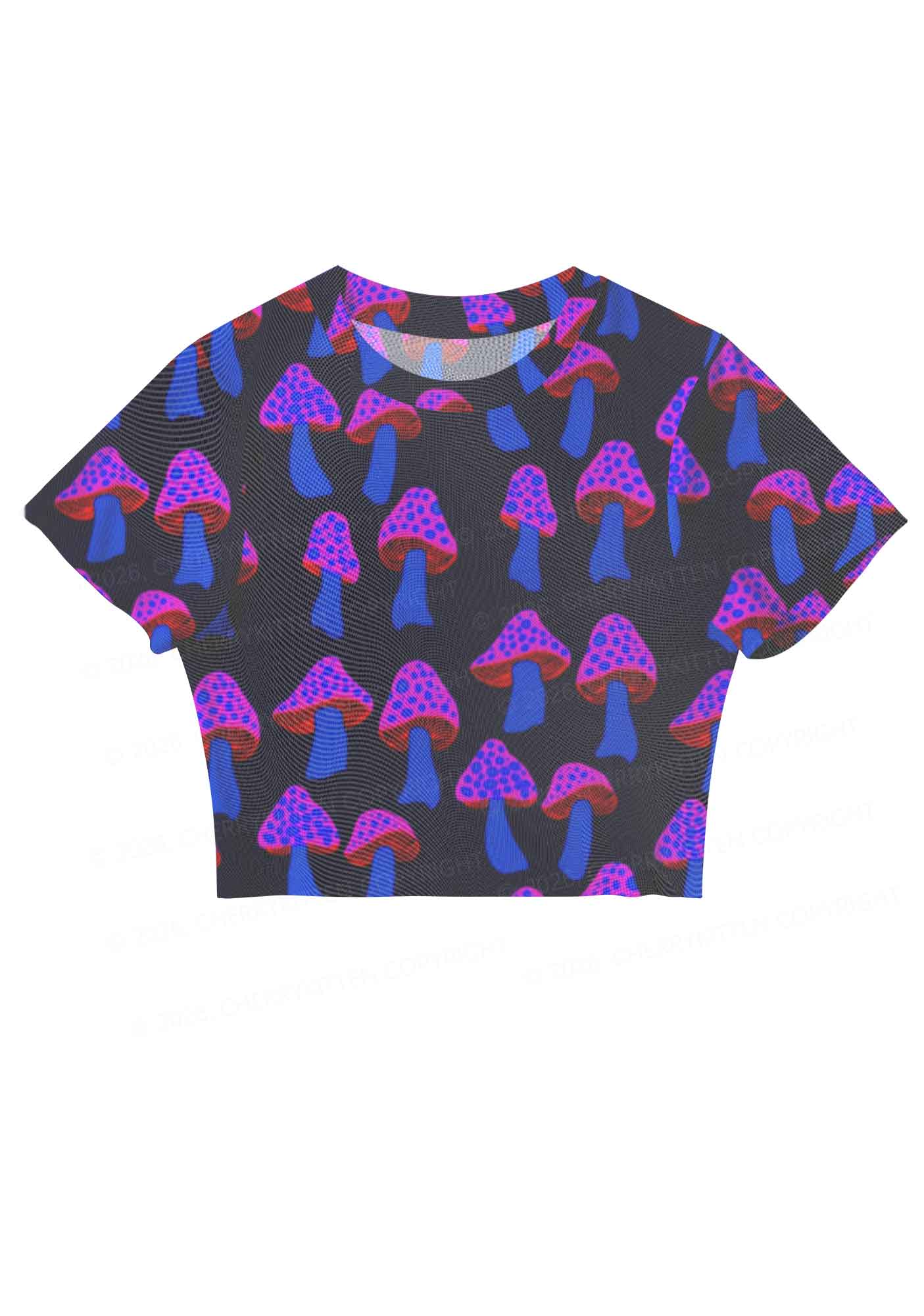 Blue Mushroom Y2K Mesh Crop Top Cherrykitten