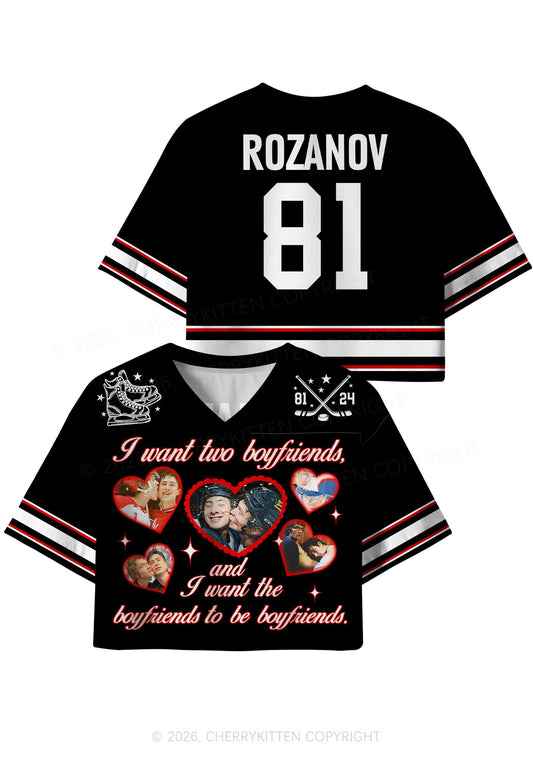Black I Want Two Boyfriends HR Y2K Crop Sport Jersey Shirts Cherrykitten