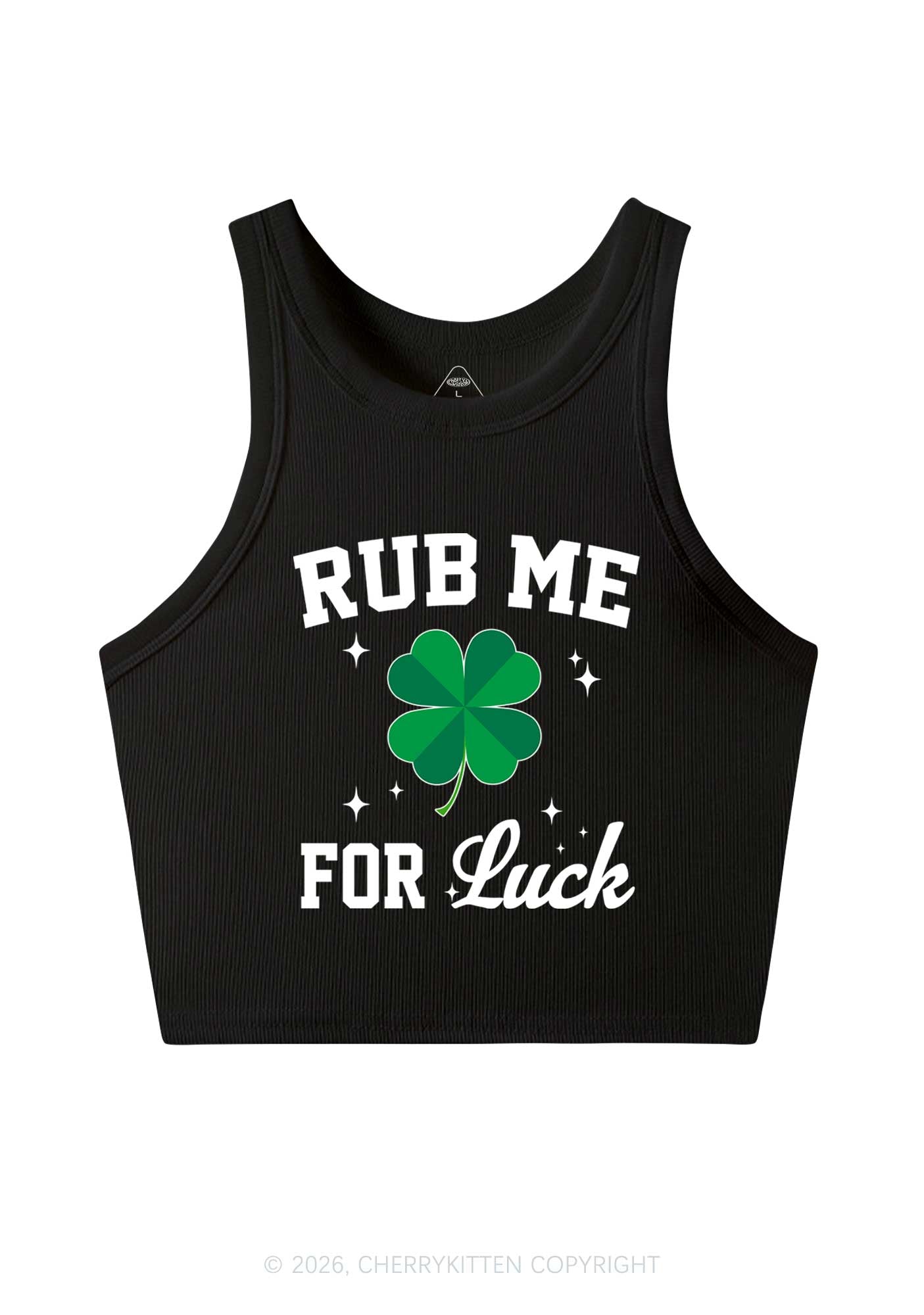 Rub Me For Luck St Patricks Y2K Crop Tank Top Cherrykitten