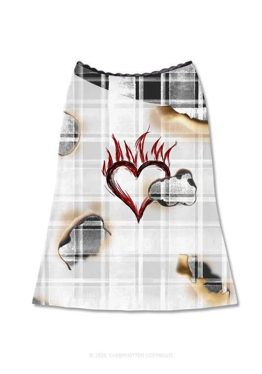 Scorched Love Heart Y2K Print Midi Skirt Cherrykitten