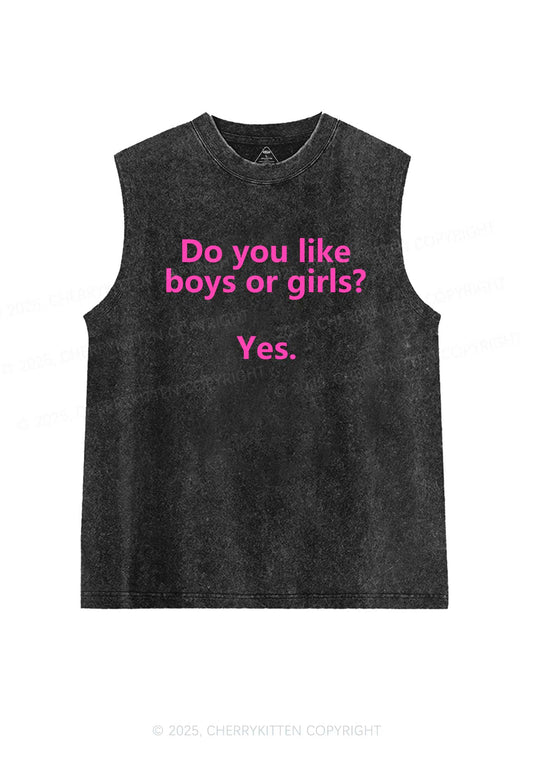 Do You Like Boys Or Girls Pride Y2K Washed Muscle Tank Cherrykitten