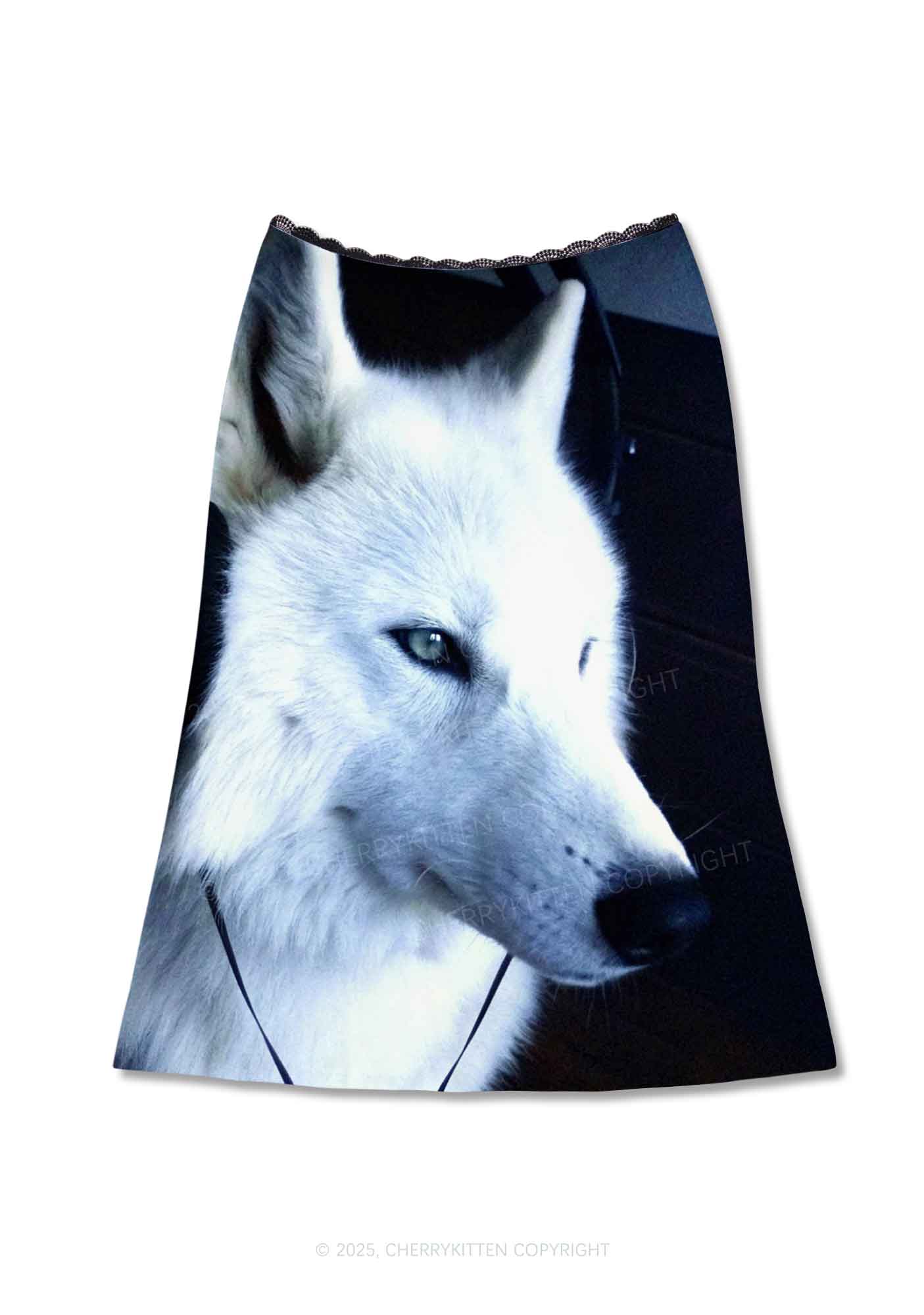 White Wolf Y2K Print Midi Skirt Cherrykitten