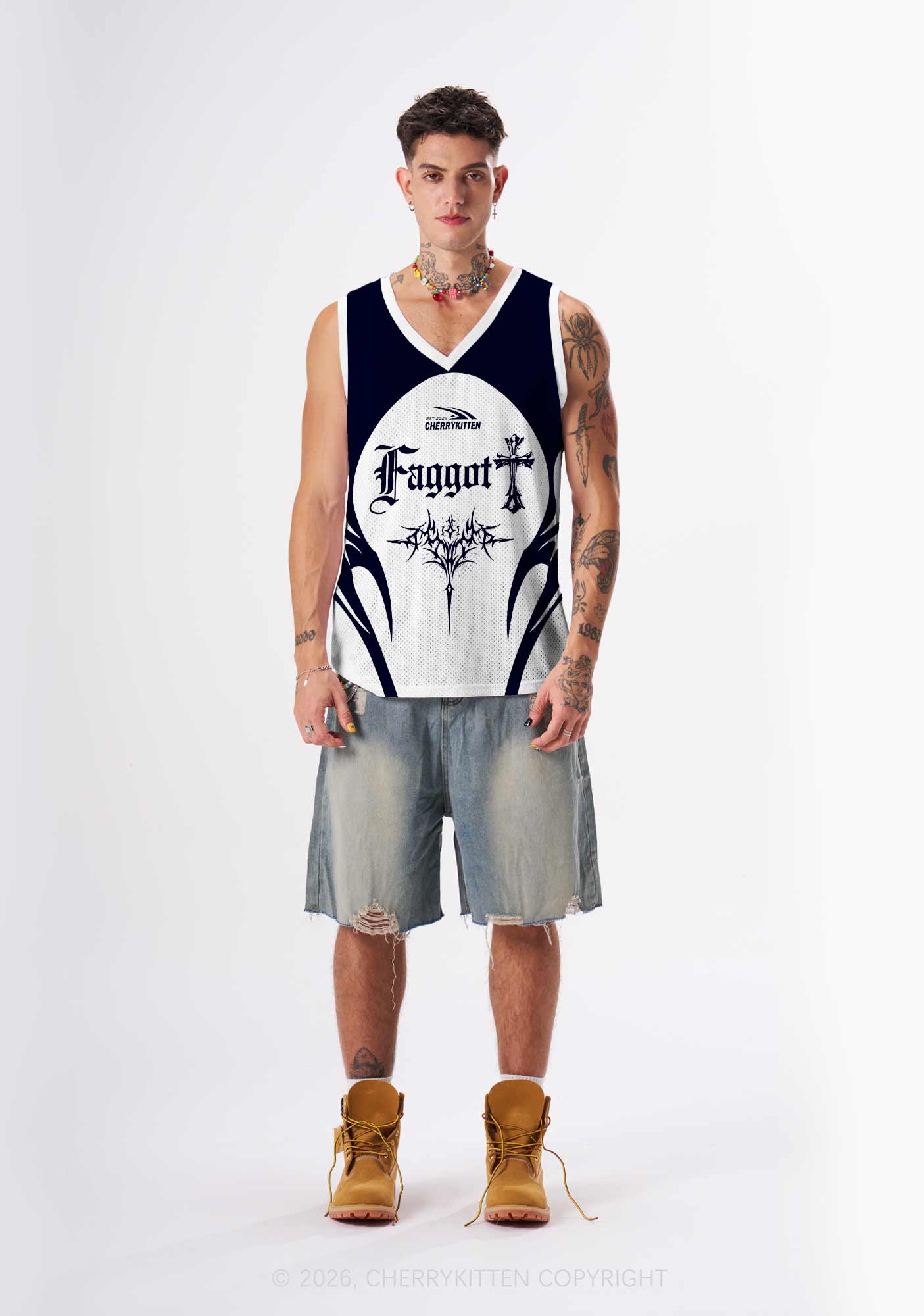 Gothic Cross Faggot Pride Y2K Sport Jersey Tank Cherrykitten