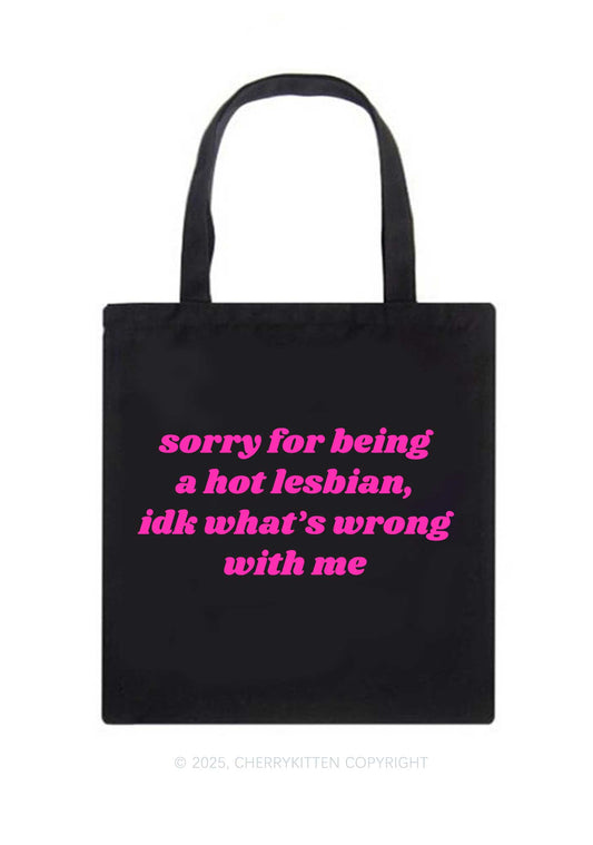 Sorry For Being Hot Lesbian Pride Y2K Canvas Tote Bag Cherrykitten