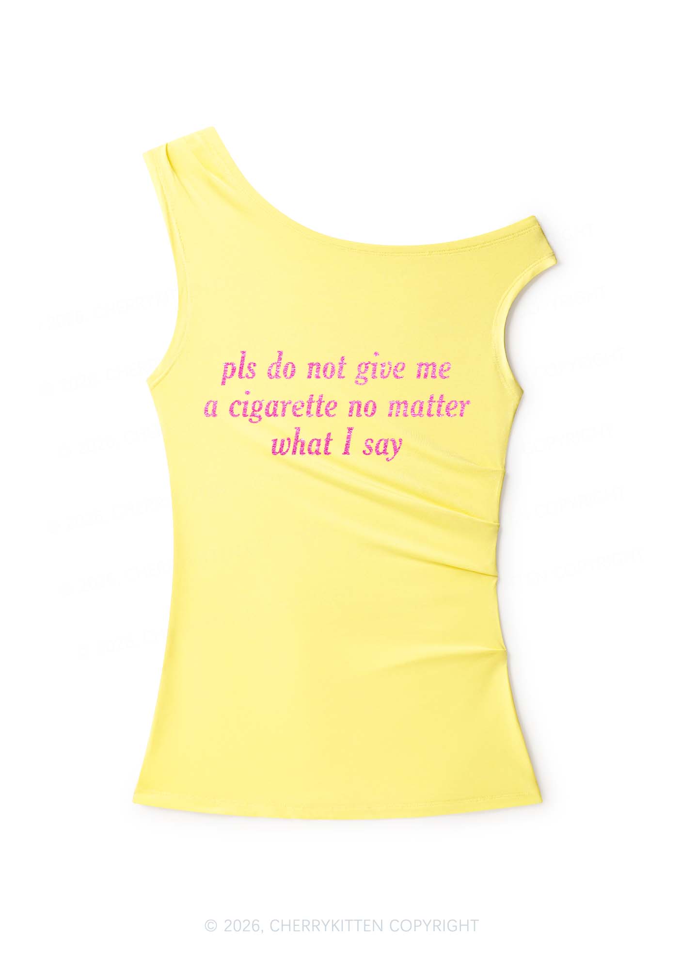 Glitter Pls Dont Give Me Cigarette Y2K Off Shoulder Tank Top Cherrykitten