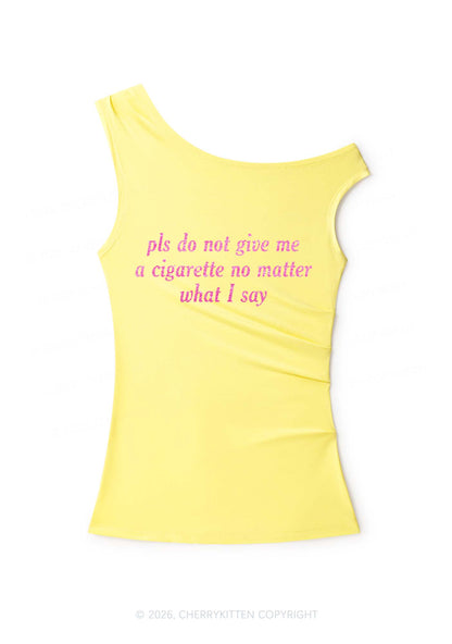 Glitter Pls Dont Give Me Cigarette Y2K Off Shoulder Tank Top Cherrykitten