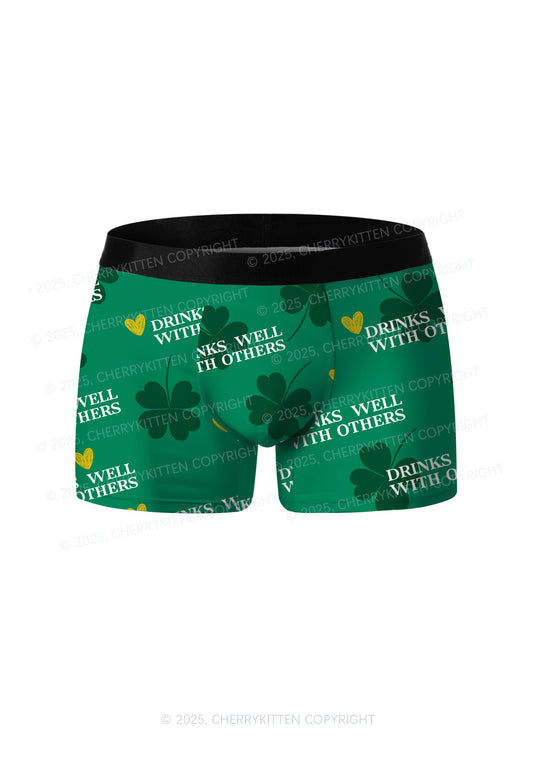Drinks Well With Others St Patricks Y2K Print Men Boxer Briefs Cherrykitten