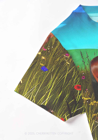 Horseback Capybara Y2K Mesh Crop Top Cherrykitten