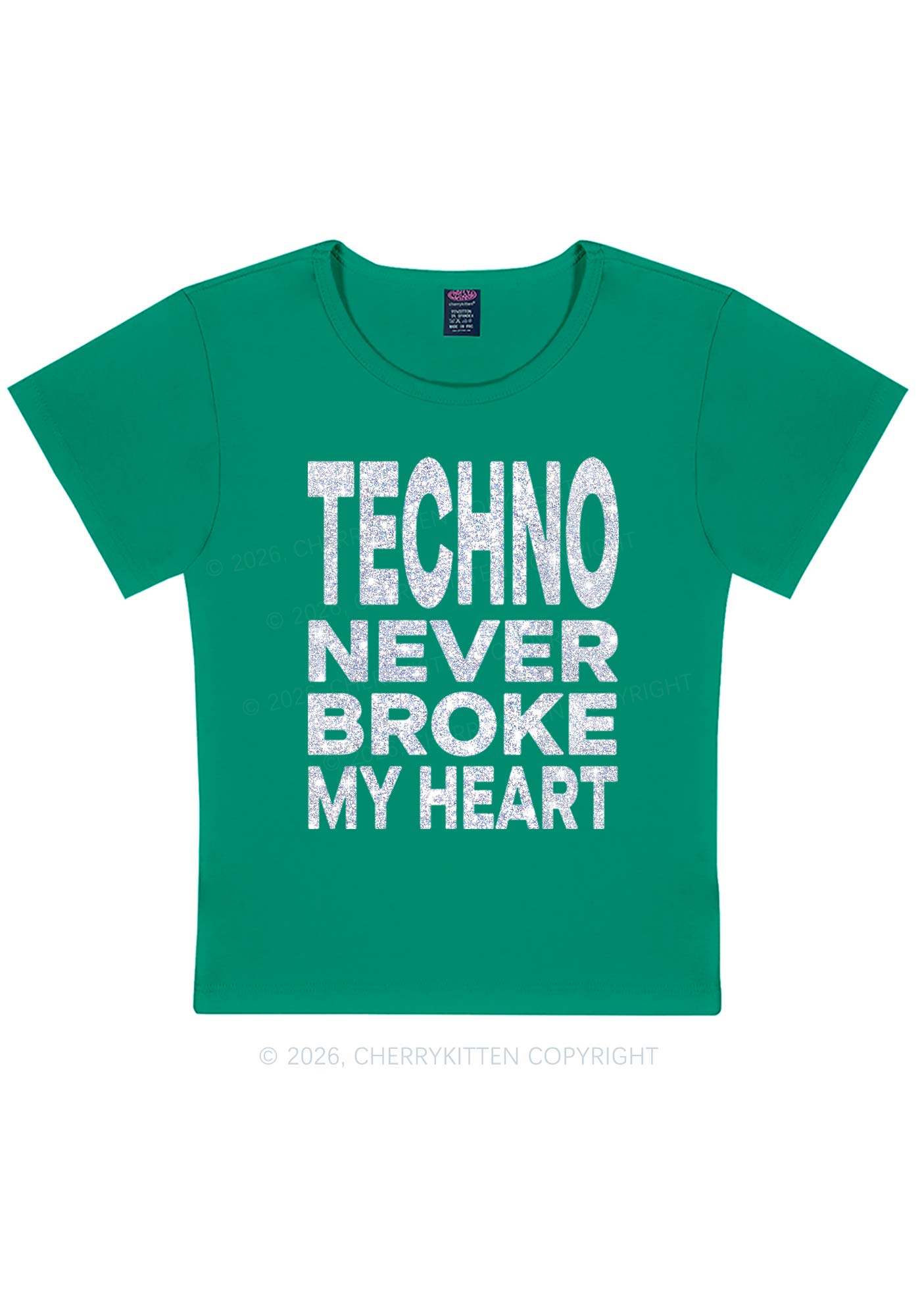 Glitter Techno Heart Y2K Baby Tee Cherrykitten