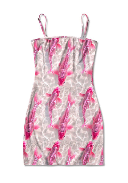 Pink Carp Water Ripple Y2K Print Slip Dress Cherrykitten
