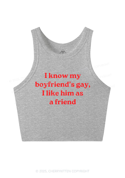 I Know My BF Is Gay Pride Y2K Crop Tank Top Cherrykitten