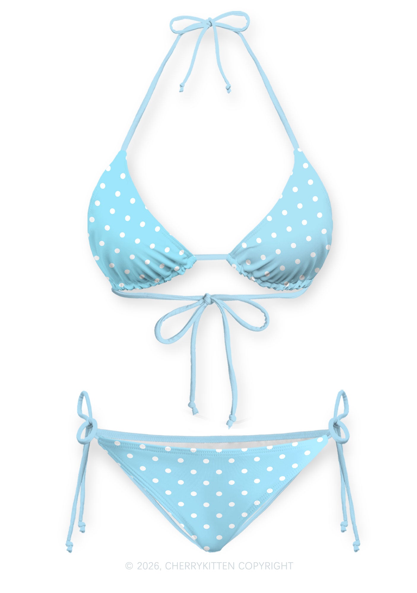 White Dots On Blue Y2K Print Bikini Set Cherrykitten