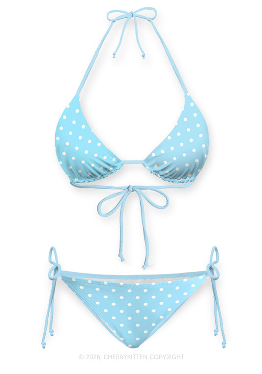 White Dots On Blue Y2K Print Bikini Set Cherrykitten