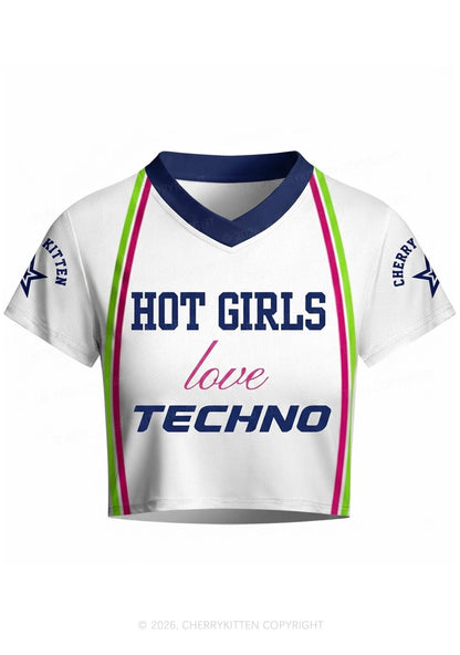Hot Girls Love Techno Y2K Crop Football Jersey Shirts Cherrykitten