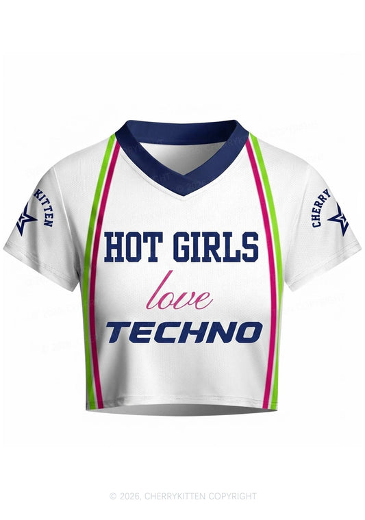 Hot Girls Love Techno Y2K Crop Football Jersey Shirts Cherrykitten