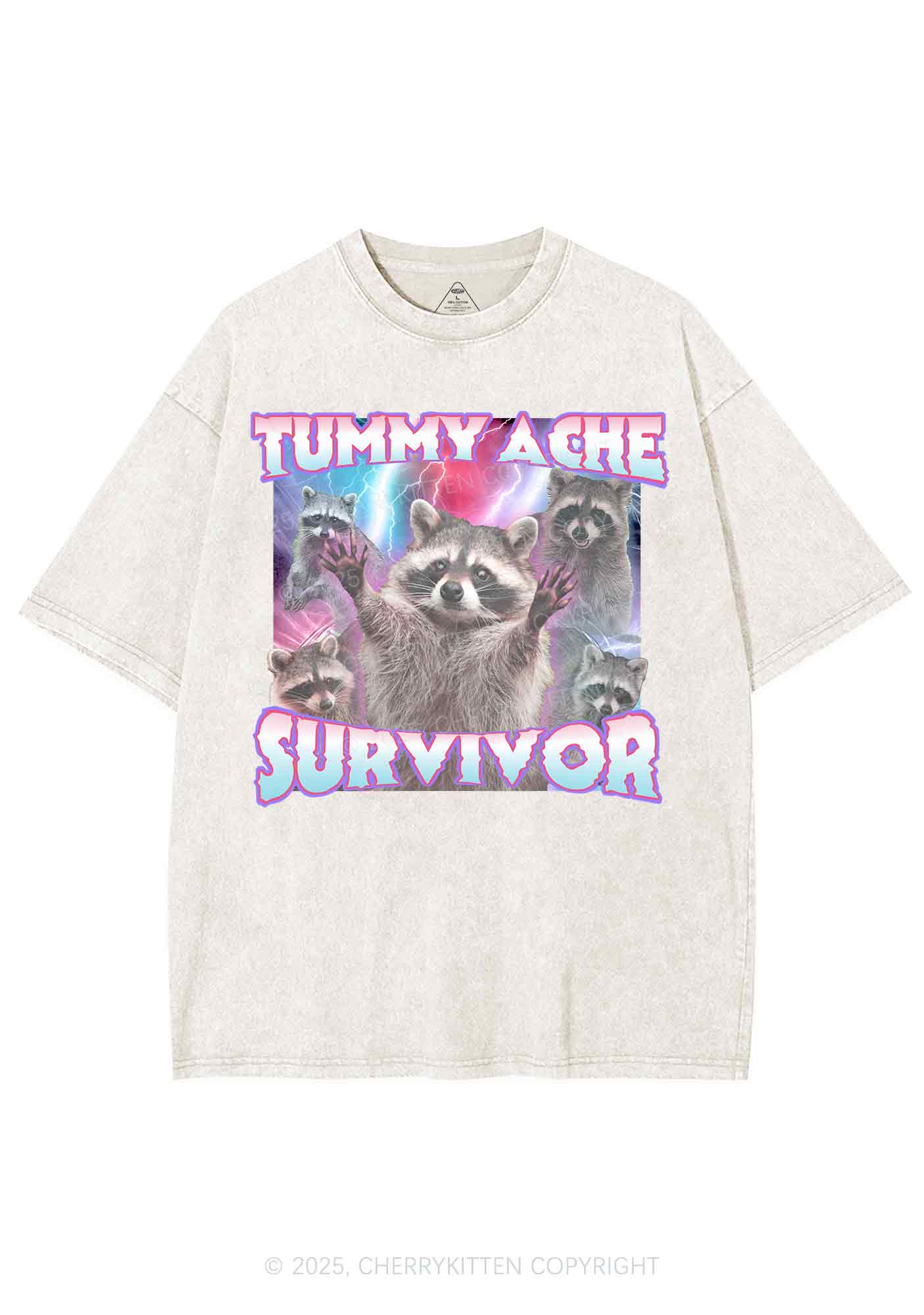 Tummy Ache Survivor Raccoon Y2K Shirts Washed Tee Cherrykitten