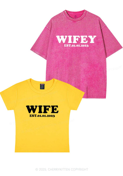 Wife Wifey Custom Date Y2K Valentine's Day Couple Shirt Cherrykitten