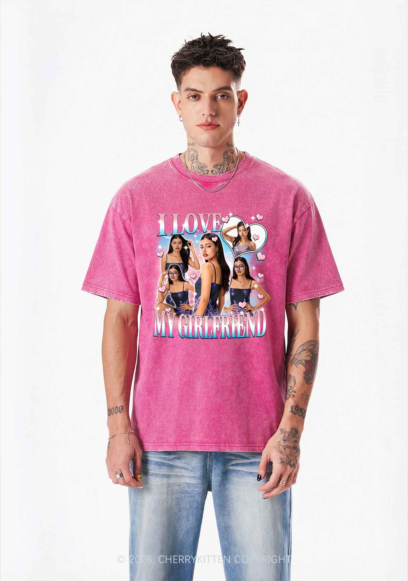 Custom I Love My Trans GF Pride Y2K Shirts Washed Tee Cherrykitten
