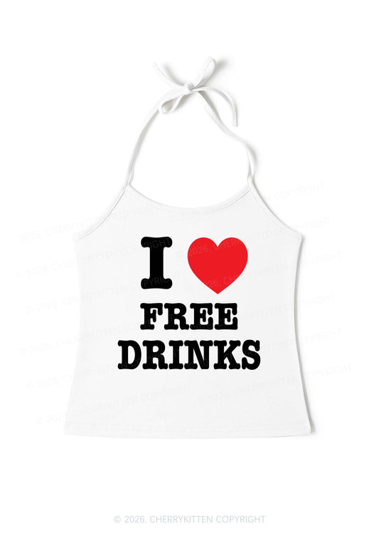 I Love Free Drinks Y2K Halter Neck Cami Cherrykitten