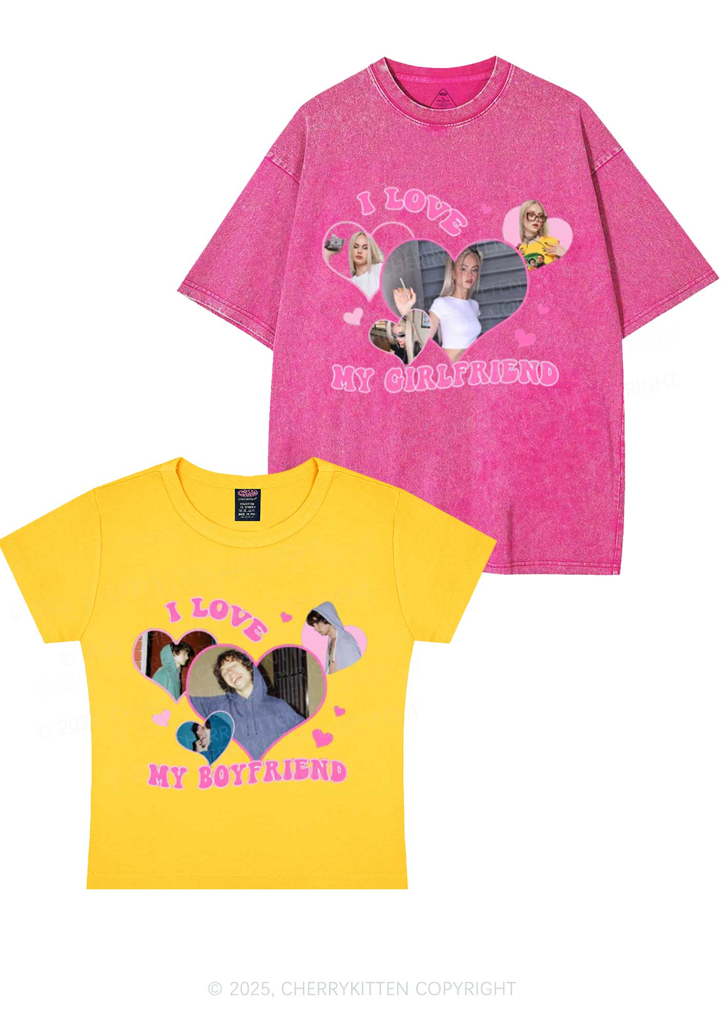 Custom GF BF Photo Y2K Valentine's Day Couple Shirt Cherrykitten