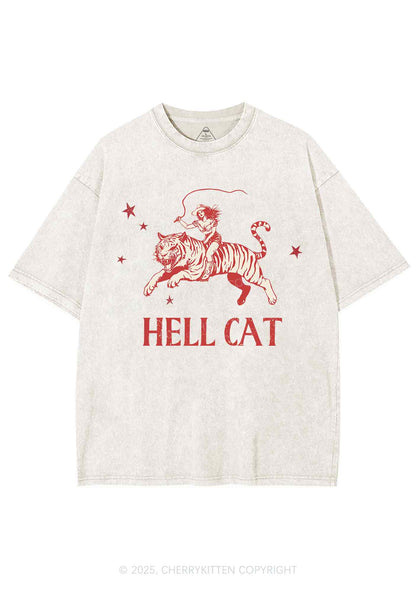 Cowgirl Hell Cat Y2K Shirts Washed Tee Cherrykitten