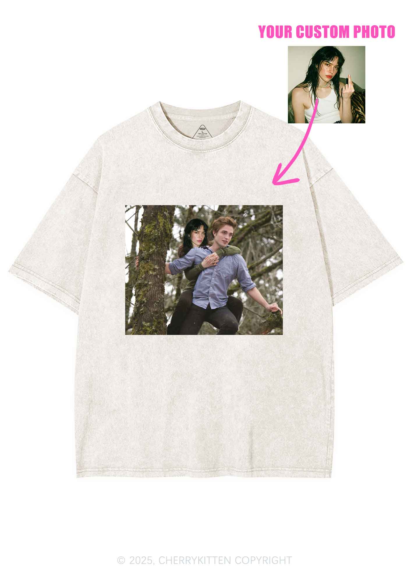 Custom Face Y2K Shirts Washed Tee Cherrykitten