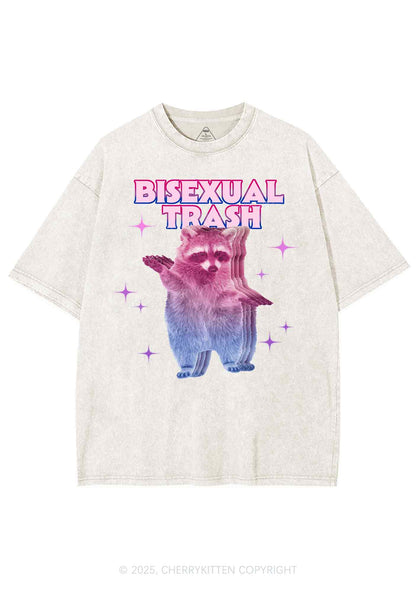 Bisexual Trash Raccoon Pride Y2K Shirts Washed Tee Cherrykitten