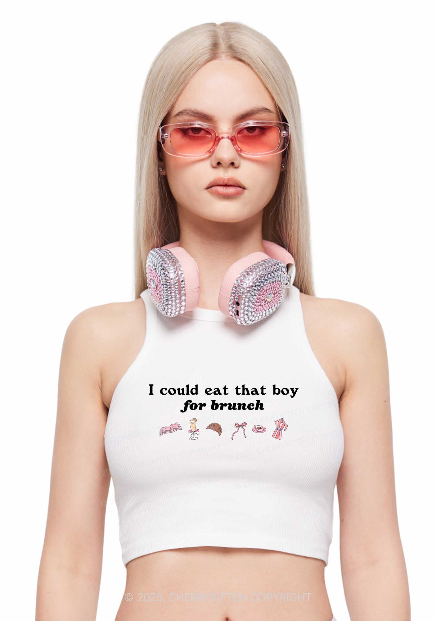 Eat Boy For Brunch Y2K Crop Tank Top Cherrykitten